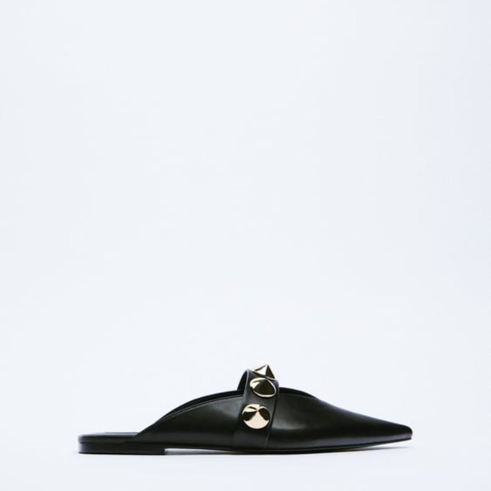 Zara Woman Pointed Studded Black Mules